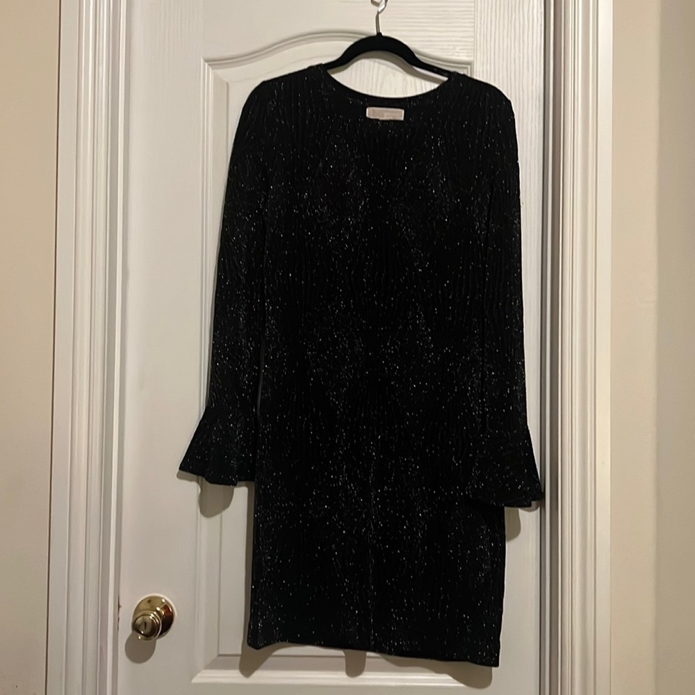 MICHAEL KORS Black Cocktail Dress -Size Large Long Sleeve with Silver shimmer
